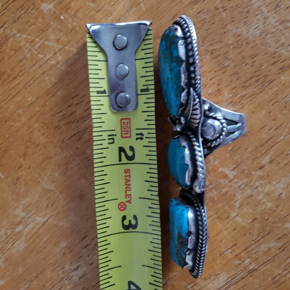huge genuine turquoise ring 3 stone unmarked - Picture 5 of 8